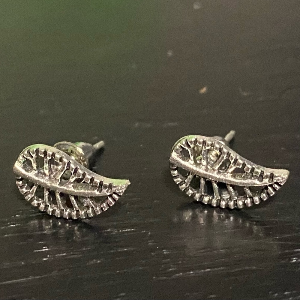 Bohemian Silver Leaf Stud Earrings